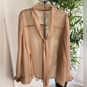 Omgee size L sheer tie front blouse